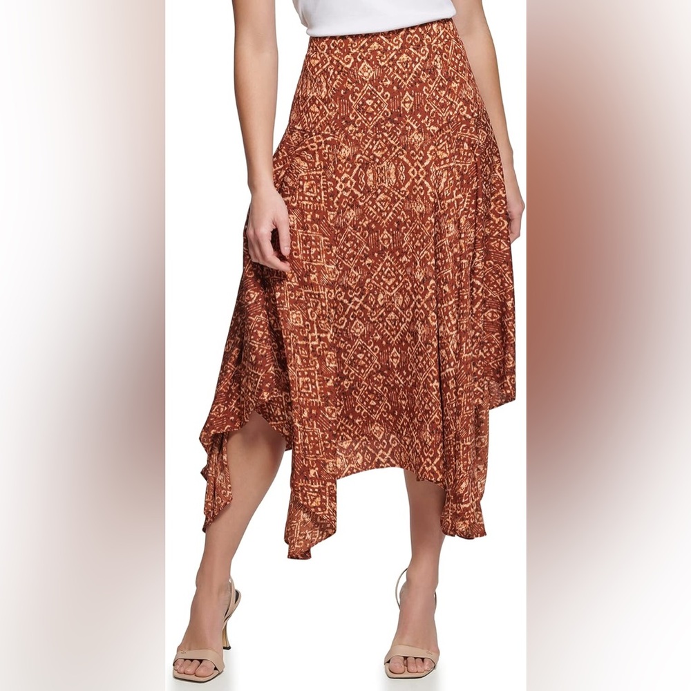 Calvin Klein Handkerchief Hem Bohemian Brown Skirt